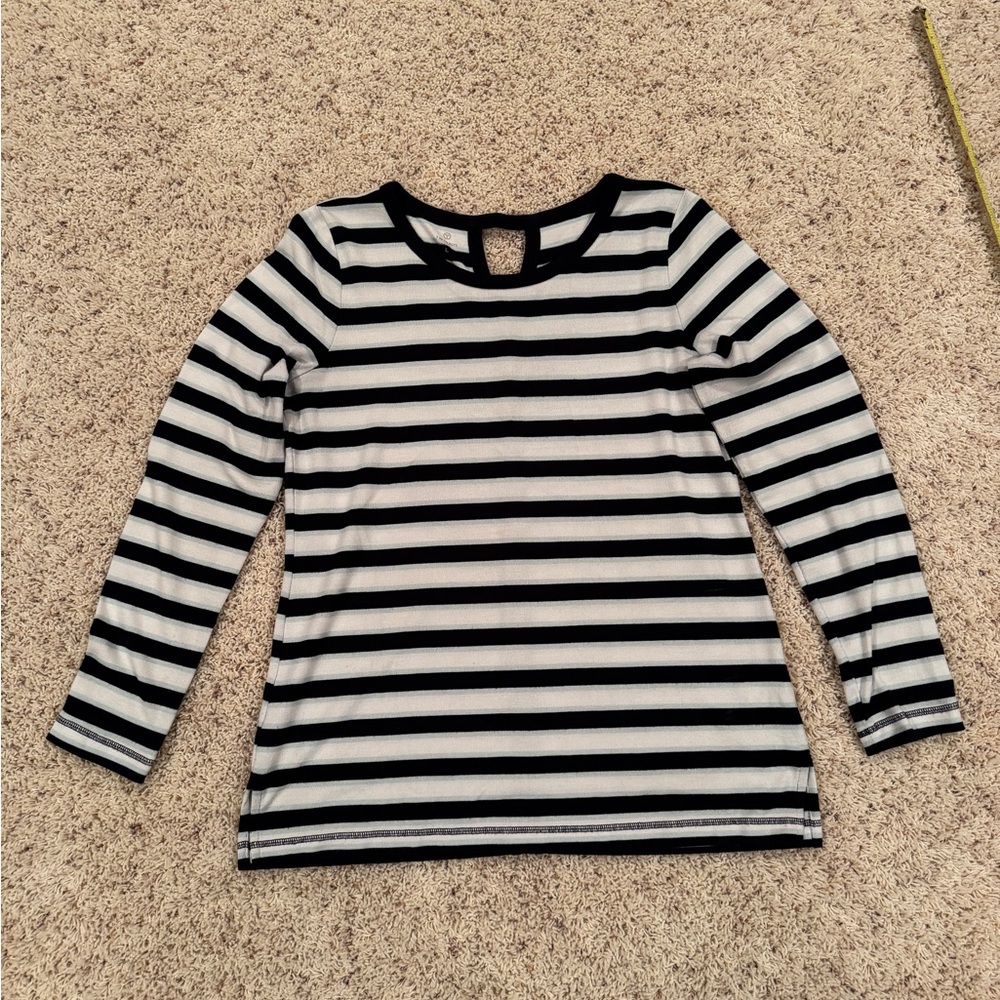 T by Talbots Long Sleeve Navy and White Striped Tee